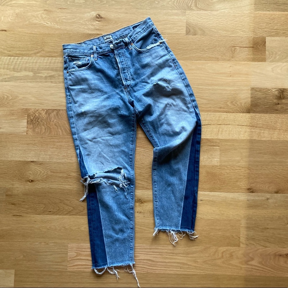 Citizens of Humanity Liya High Rise Classic Fit Crop 27 EUC 2-Tone Denim